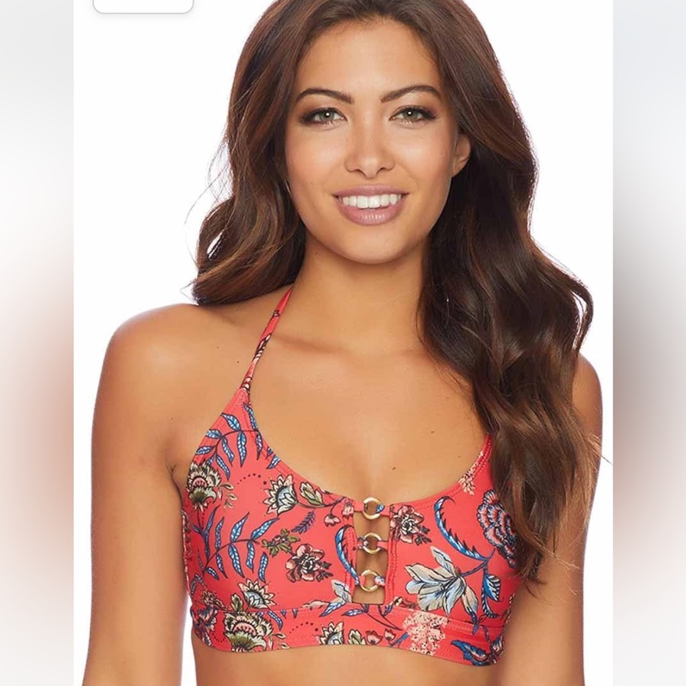 ELLA MOSS RED FLORAL PRINT BIKINI TOP SIZE SMALL BEACH SWIM RESORT TRAVEL